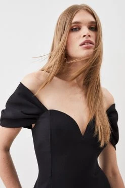 Karen Millen Bardot Satin Back Crepe Woven Mini Dress