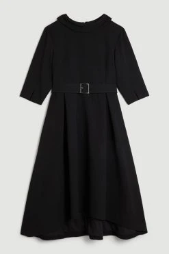 Karen Millen Plus Size Structured Crepe Roll Neck Dip Hem Midi Dress