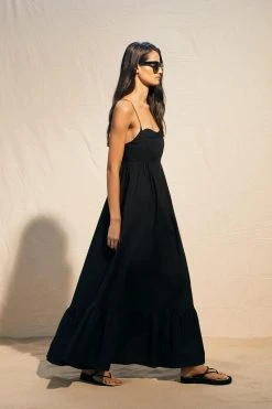 Karen Millen Tall Cotton Topstitch Strappy Maxi Dress