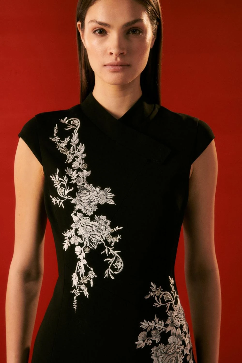 Karen Millen The Founder Embroidered High Neck Midi Column Dress - Image 2