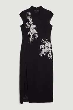 Karen Millen The Founder Embroidered High Neck Midi Column Dress