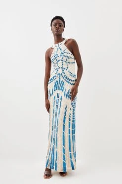 Karen Millen Embellished Geo Halter Maxi Dress