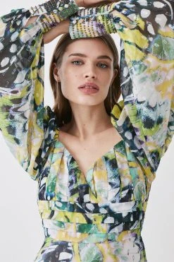 Karen Millen Tall Butterfly Metallic Beaded Cuff Woven Mini Dress