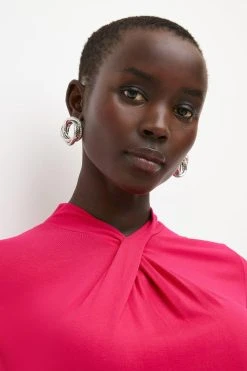 Karen Millen Twist Neck Half Sleeve Belted Jersey Mini Dress