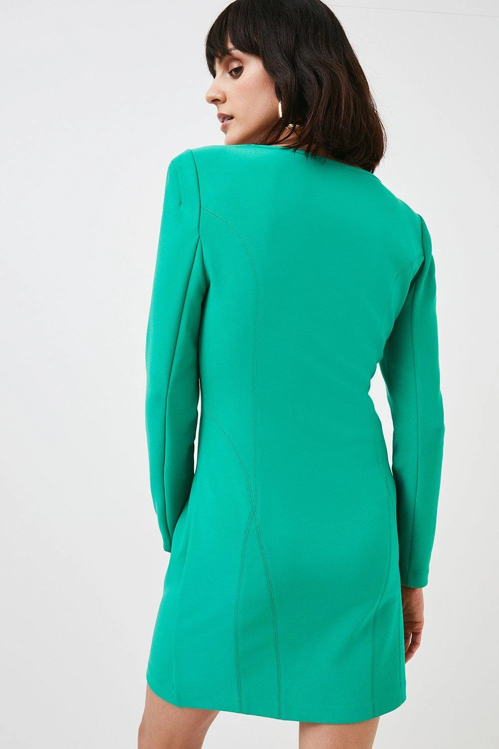 Karen Millen Figure Form Zip Front Woven Sleeved Dress - Image 2