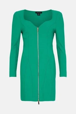 Karen Millen Figure Form Zip Front Woven Sleeved Dress