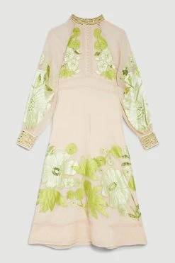 Karen Millen Organdie Applique Buttoned Woven Midi Dress