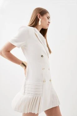 Karen Millen Pleated Button Detailed Woven Mini Dress