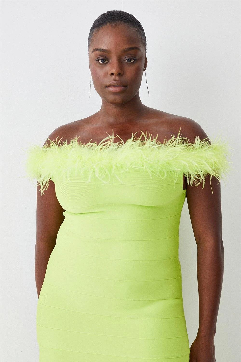 Karen Millen Plus Size Feather Detail Bandage Bardot Midaxi Dress - Image 3
