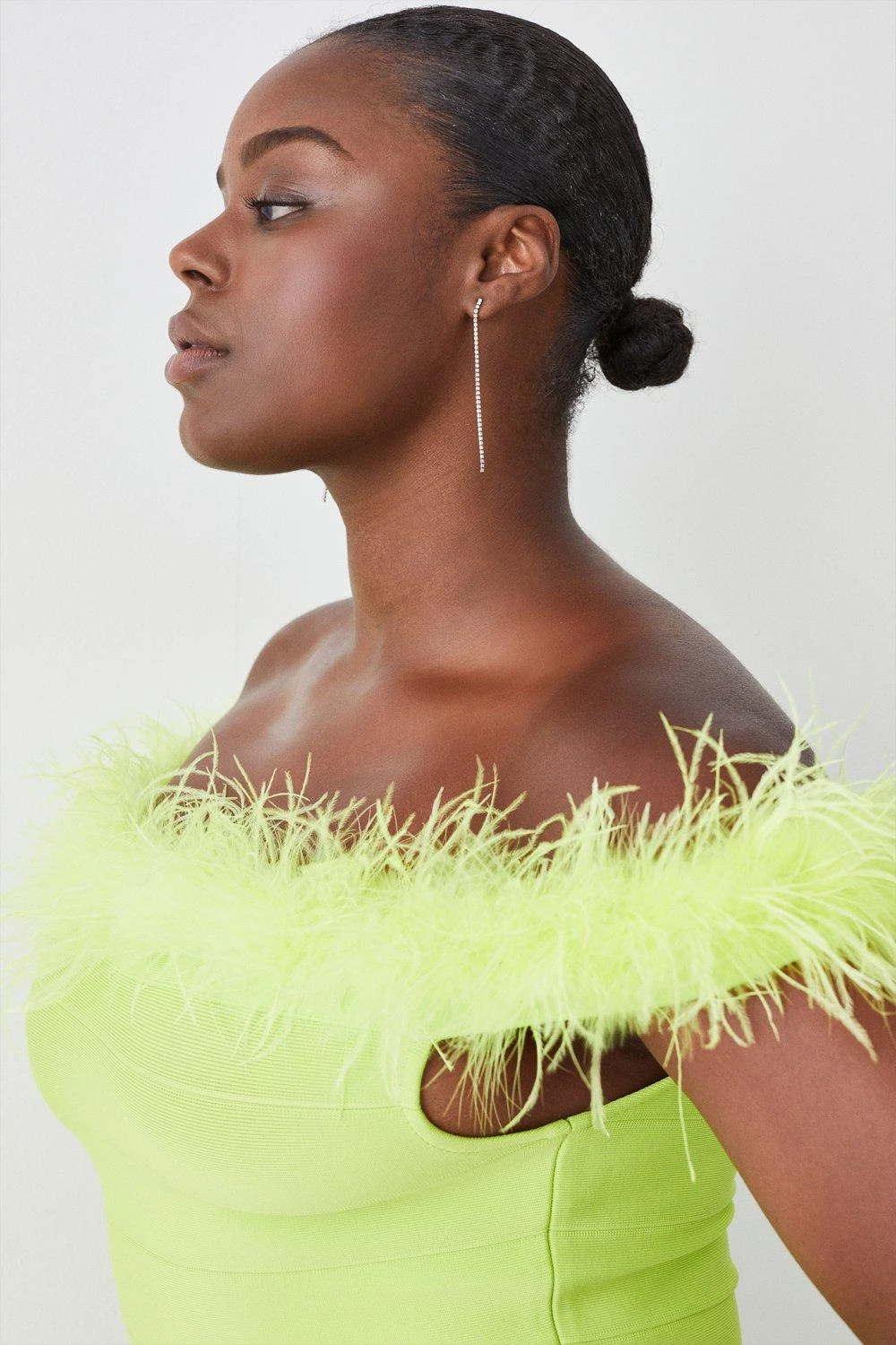 Karen Millen Plus Size Feather Detail Bandage Bardot Midaxi Dress - Image 4