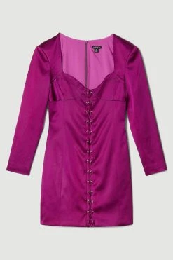 Karen Millen Italian Structured Satin Tie Front Mini Dress