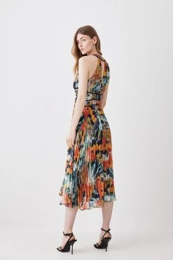 Karen Millen Abstract Butterfly Pleated Maxi Dress