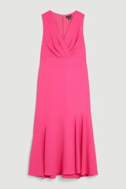 Karen Millen Petite Soft Tailored Sleeveless Wrap Front Midi Dress