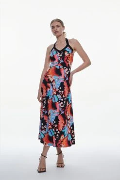 Karen Millen Print Drape Jersey Midi Dress
